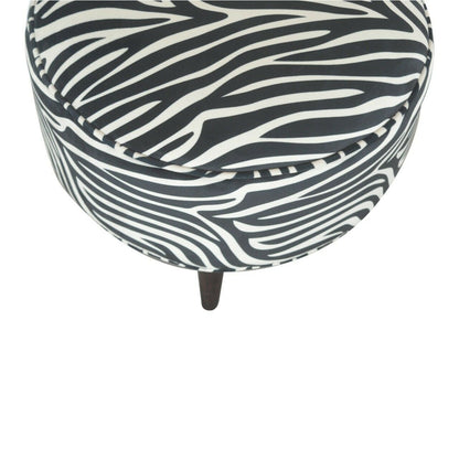 Solid Wood Zebra Print Footstool | Nordic Style Walnut Legs