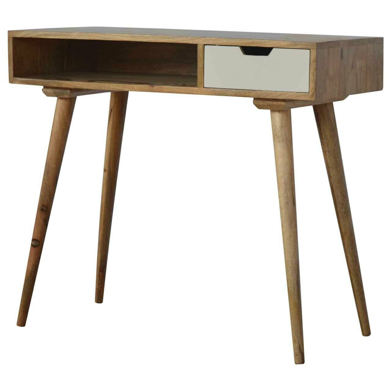 Solid Wood Writing Desk with Hand Painted Drawer & Storage Shelf