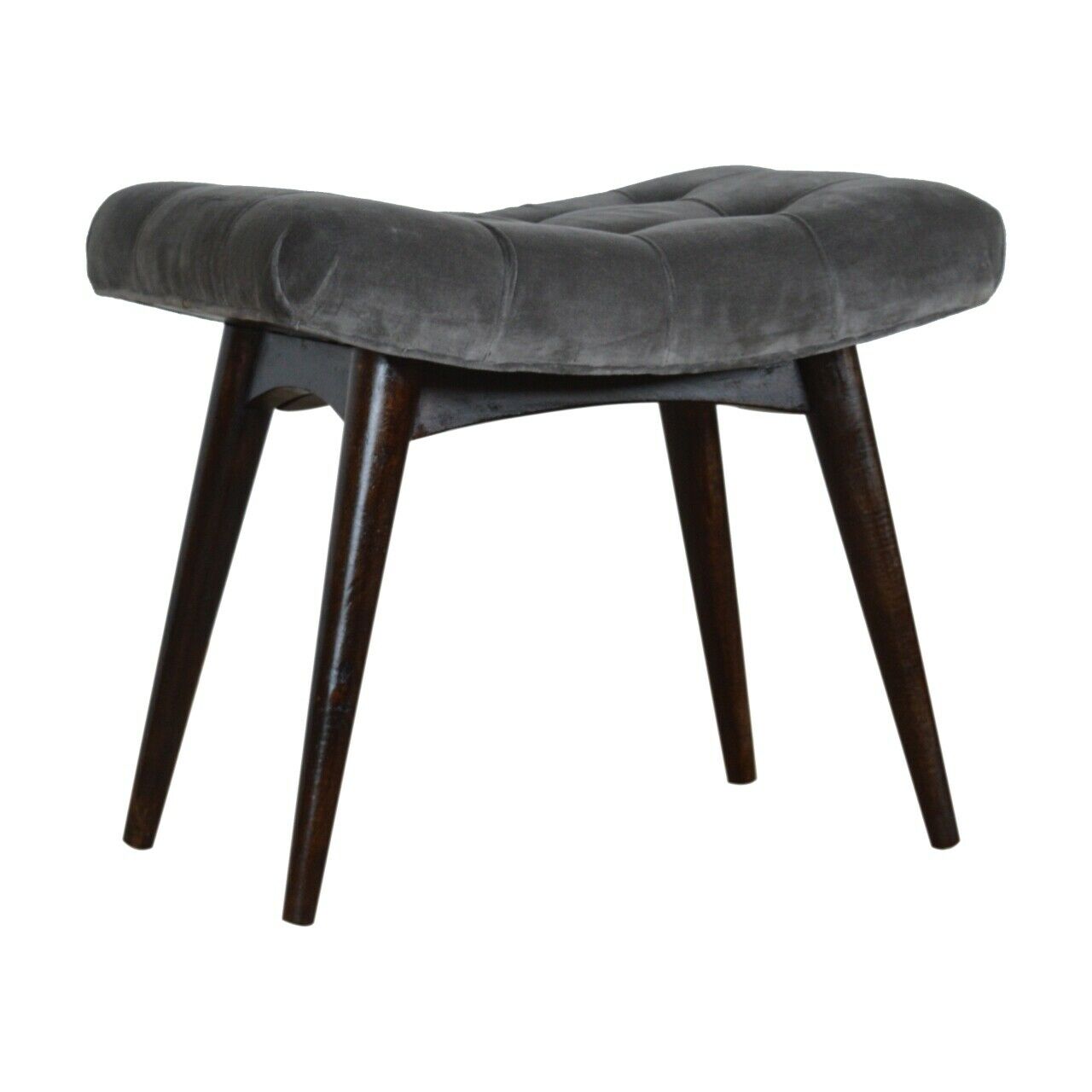 Solid Wood Grey Velvet Deep Button Bench Stool Seat