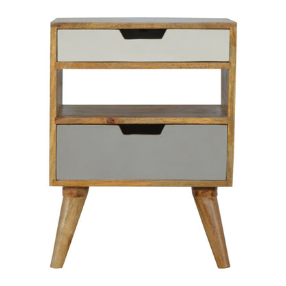 Solid Wood 2 Drawer Grey & White Painted Bedside