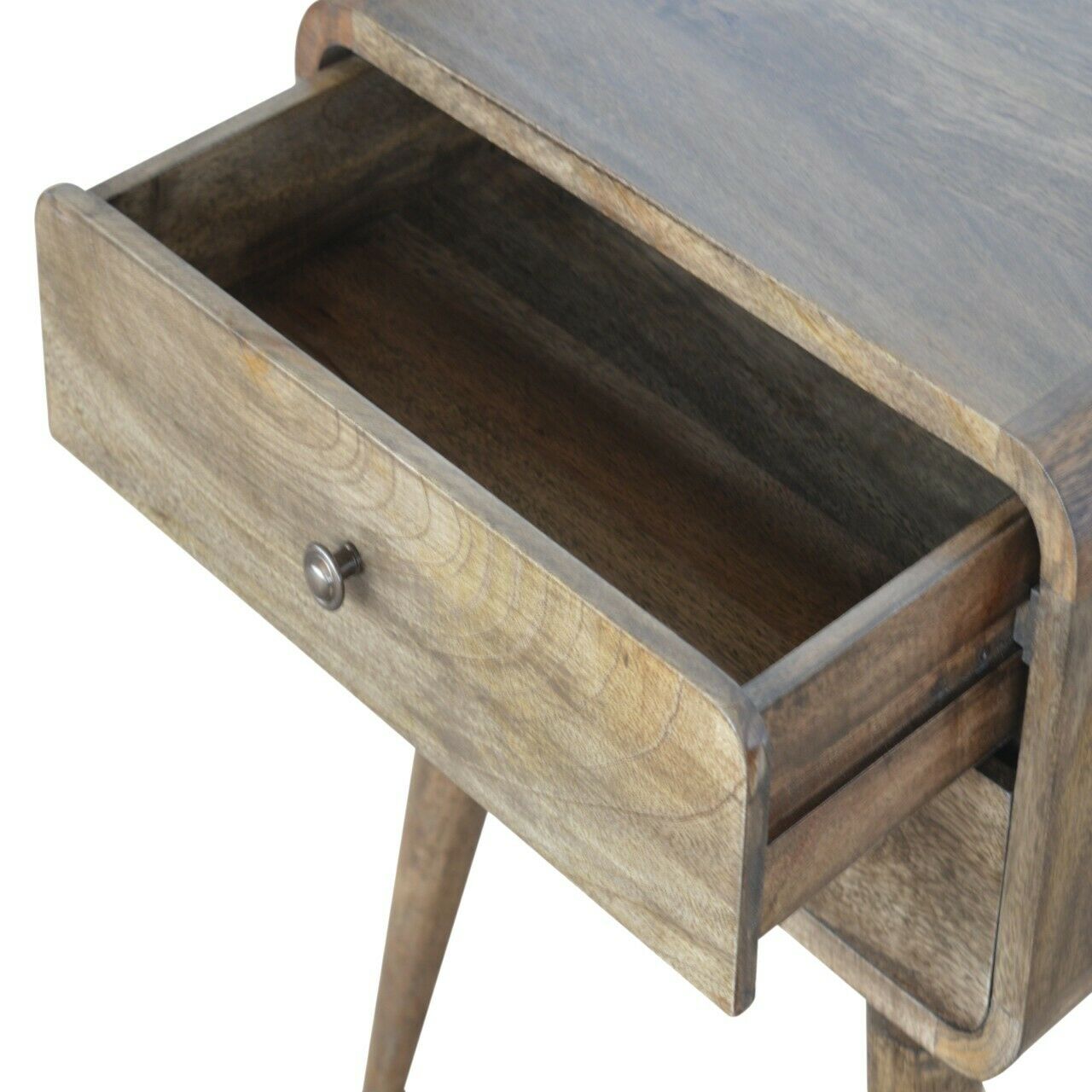 Solid Wood Curved Grey Wash Bedside with 2 Drawers