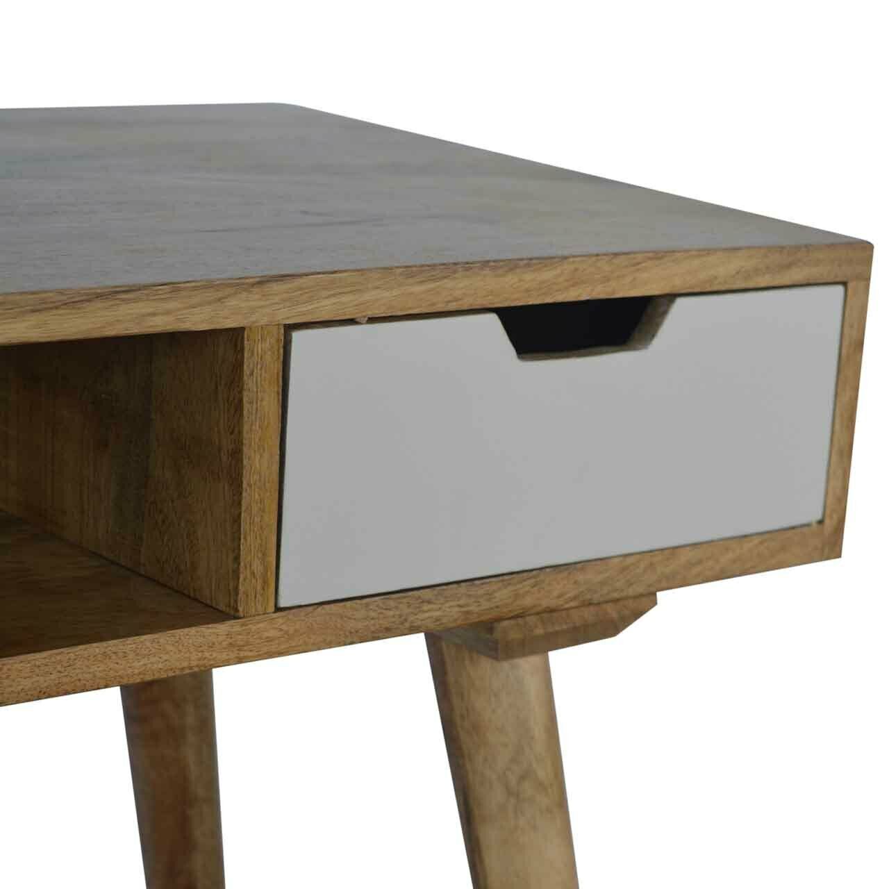 Solid Wood Writing Desk with Hand Painted Drawer & Storage Shelf