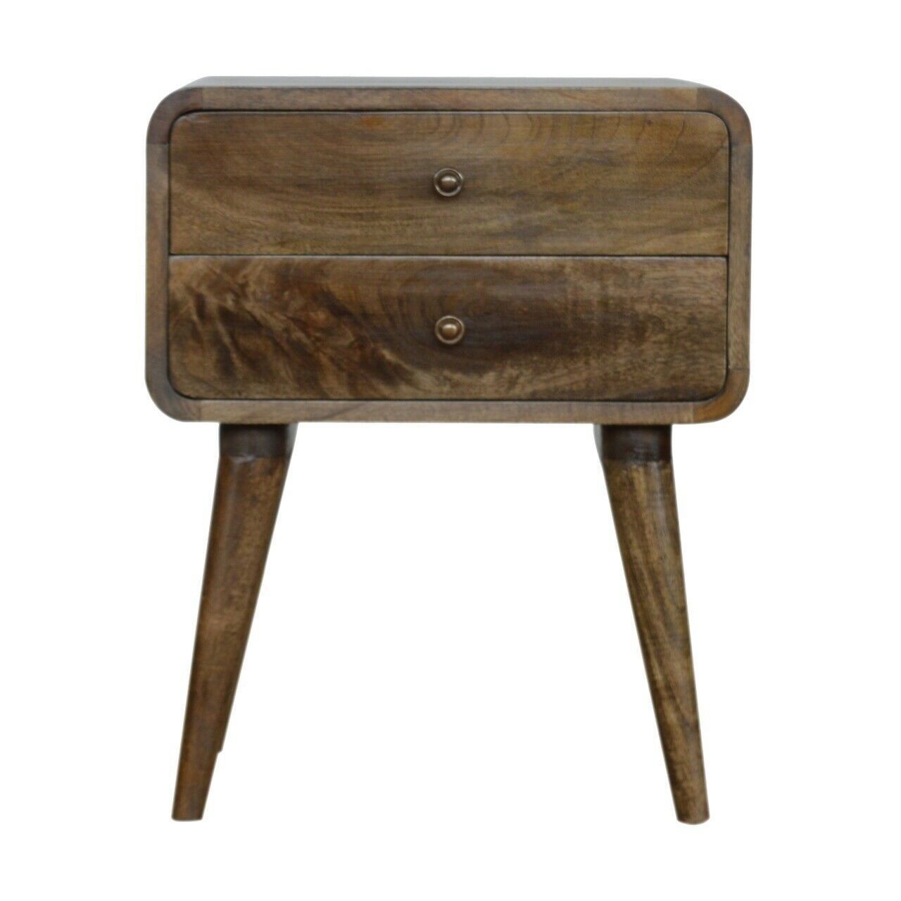 Solid Wood Curved Grey Wash Bedside with 2 Drawers
